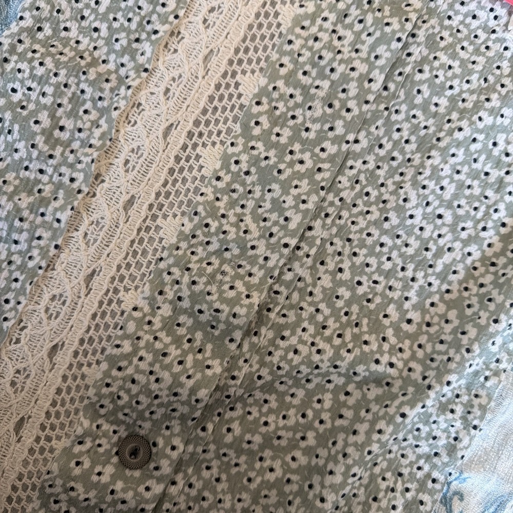 POL Patchwork Lace Blue Green Button Up Shirt Top… - image 10